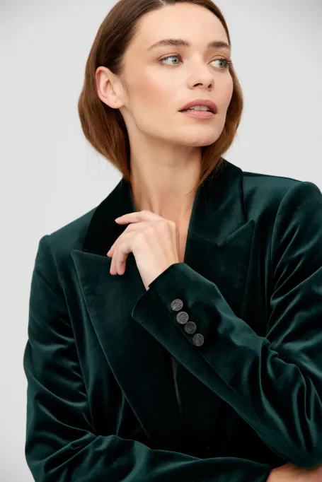 Aksamitny żakiet jednorzędowy zielony