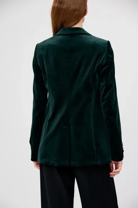 Aksamitny żakiet jednorzędowy zielony