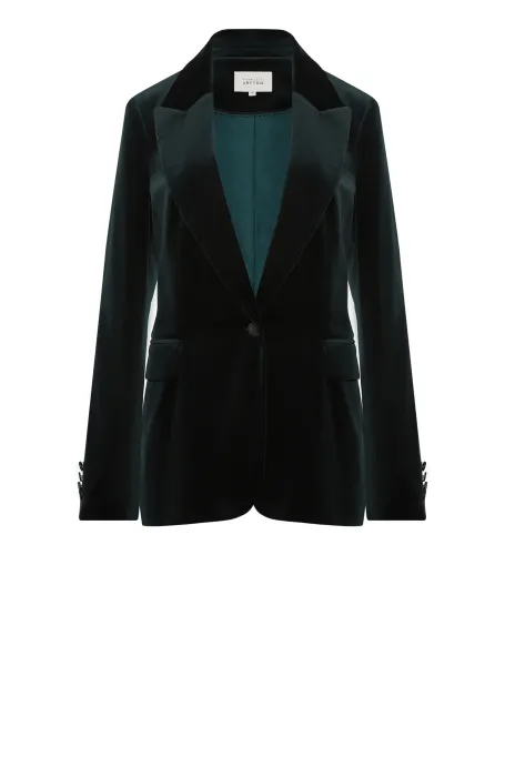 Aksamitny żakiet jednorzędowy zielony