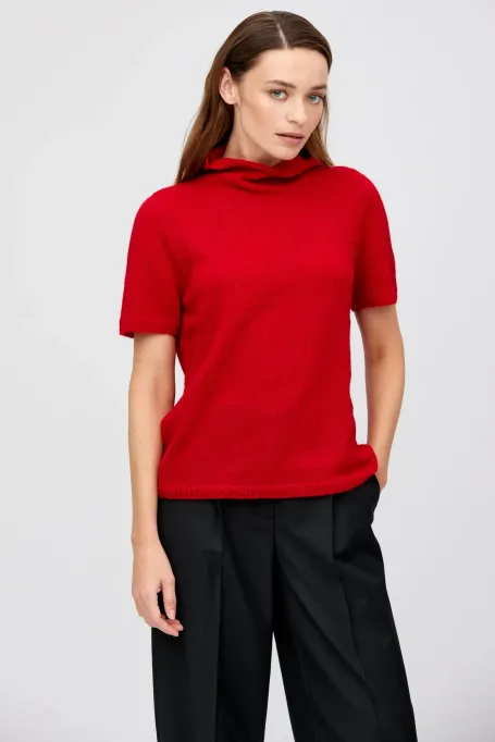 Półgolf z wełną baby alpaki czerwony