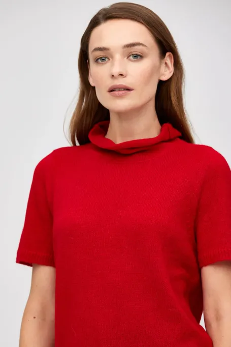 Półgolf z wełną baby alpaki czerwony