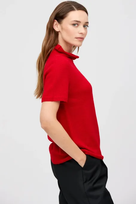 Półgolf z wełną baby alpaki czerwony