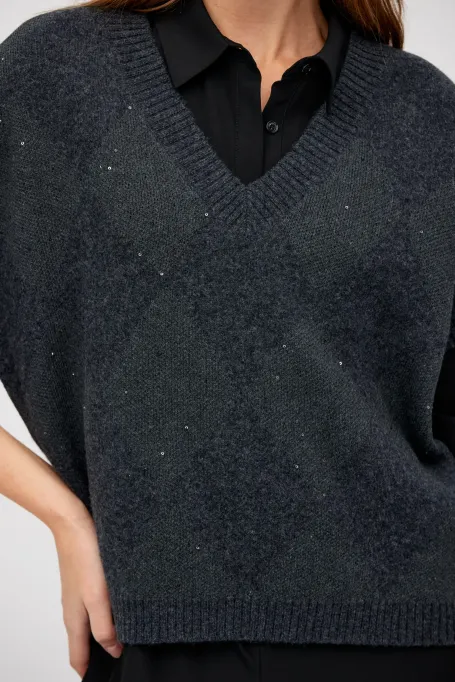 Sweter z wełną merynosowa szary