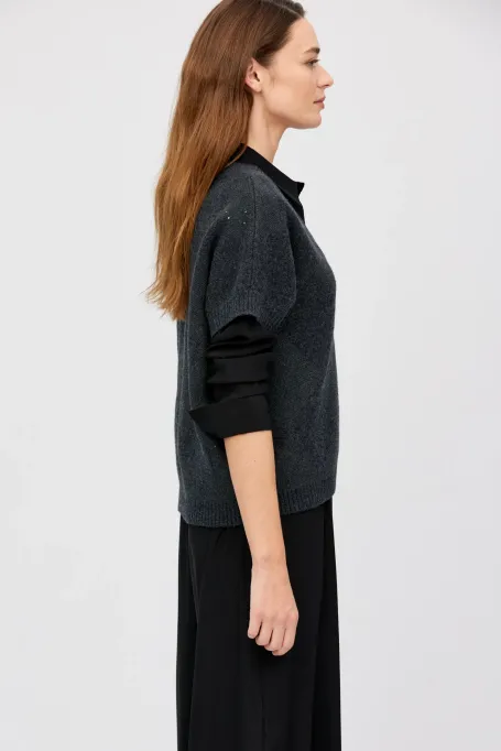 Sweter z wełną merynosowa szary