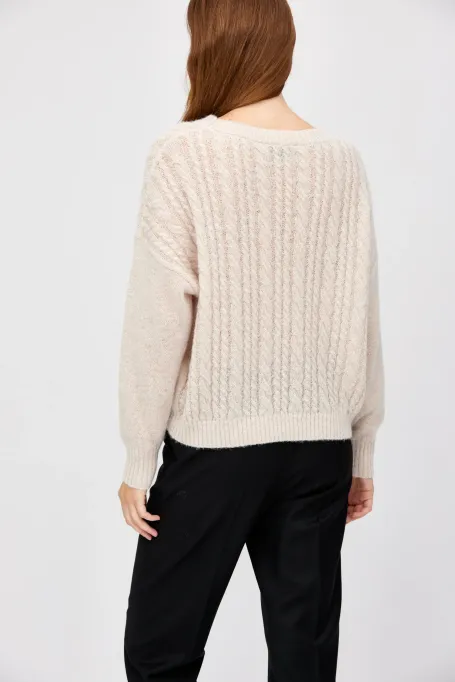 Sweter z wełny merynosowej i moheru beż