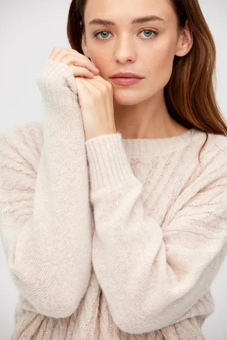 Sweter z wełny merynosowej i moheru beż