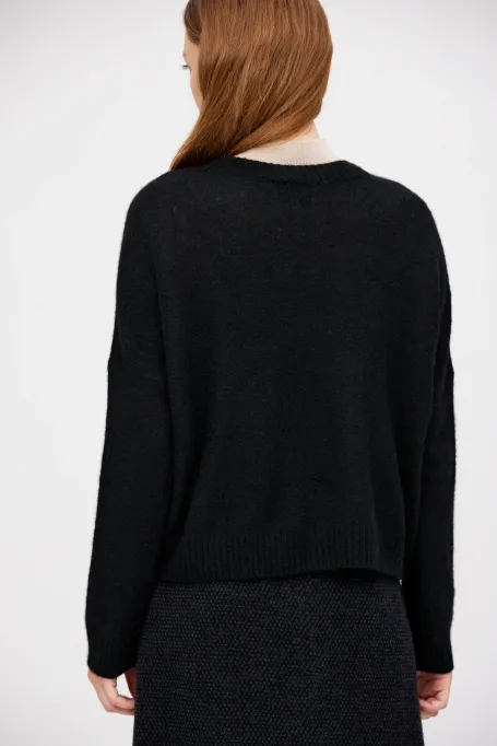 Czarny sweter z kaszmirem i jedwabiem damski - Patrizia Aryton