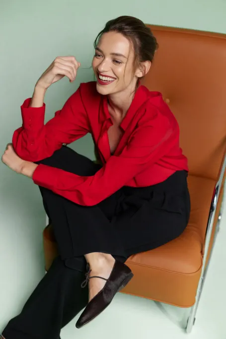 Prosta czerwona koszula z jedwabiu damska - Patrizia Aryton