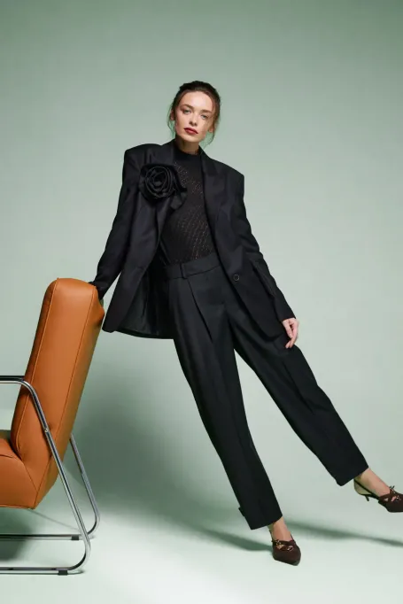 Czarny półgolf z wełny merynosowej damski - Patrizia Aryton