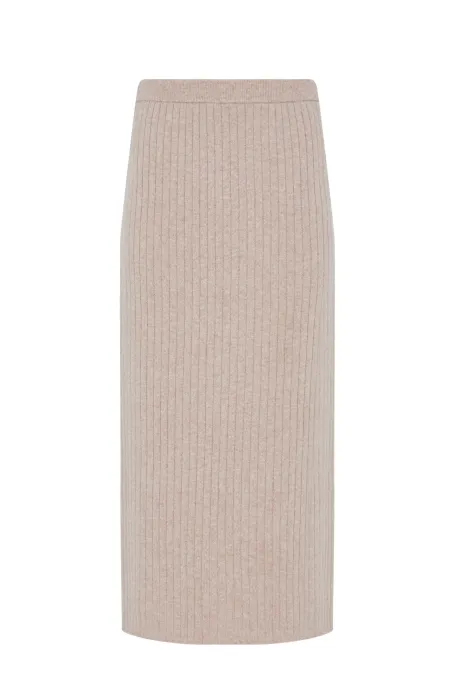 Beżowa dzianinowa spódnica z wełny merynosowej