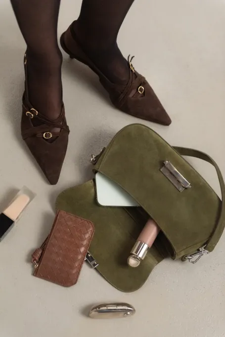 Czekoladowe buty slingback z zamszowej skóry damskie - Patrizia Aryton