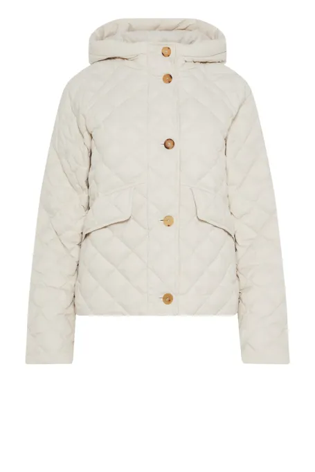 Krótka beżowa kurtka puchowa z kapturem damska - Patrizia Aryton