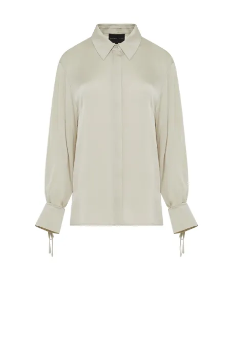 Jedwabna bluzka z wiązaniem na mankiecie damska - Patrizia Aryton