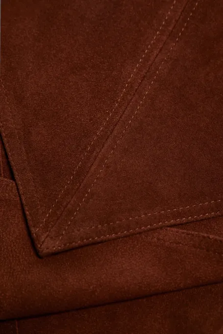 Brązowa apaszka ze skóry zamszowej damska - Patrizia Aryton