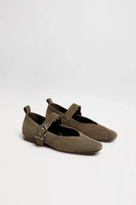 Zielone baleriny ze skóry zamszowej