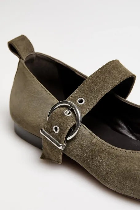 Zielone baleriny ze skóry zamszowej