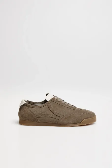 Zielone sneakersy ze skóry zamszowej