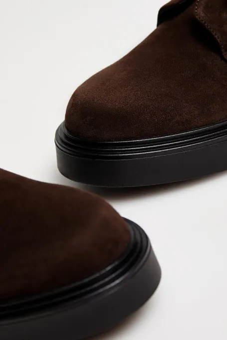 Monk shoes z brązowej skóry zamszowej