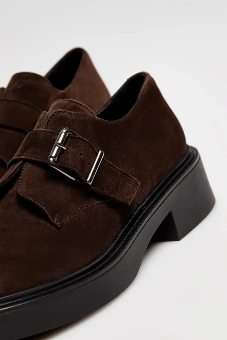 Monk shoes z brązowej skóry zamszowej