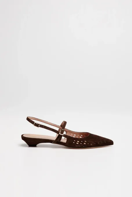 Brązowe skórzane buty sling back