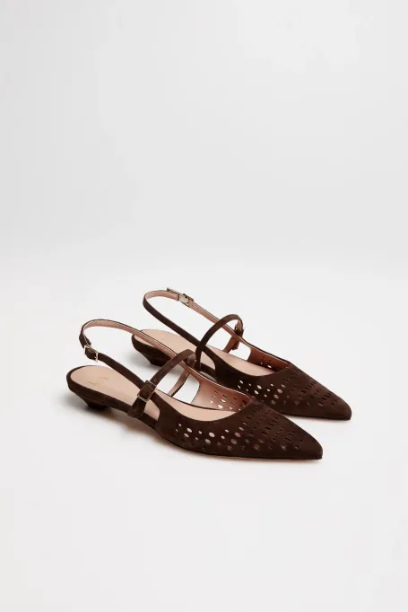 Brązowe skórzane buty sling back