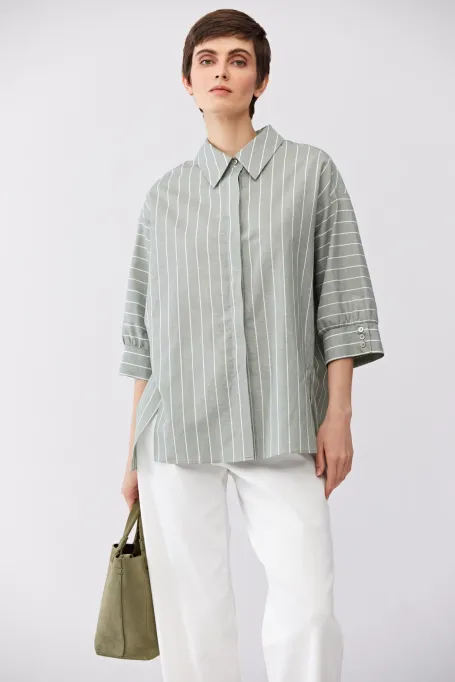 Luźna koszula z lnu i bawełny damska - Patrizia Aryton