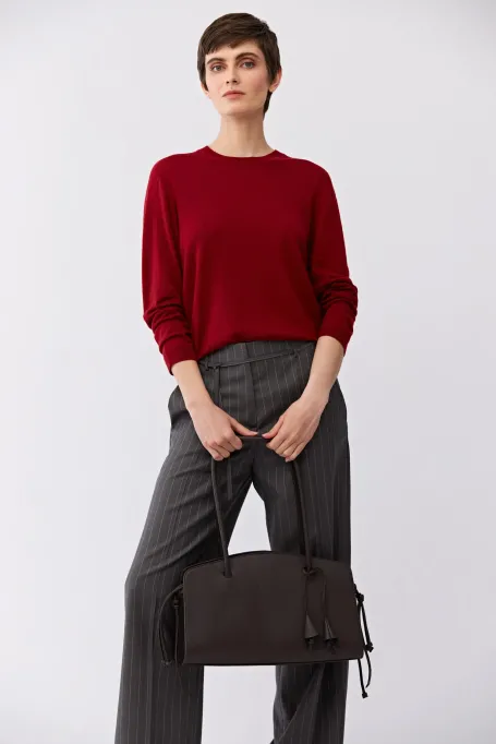 Czerwona bluzka z wełny merynosowej damska - Patrizia Aryton