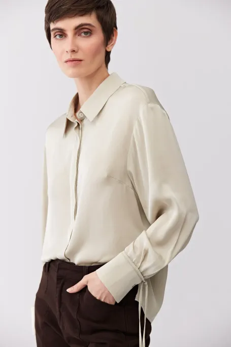 Jedwabna bluzka z wiązaniem na mankiecie damska - Patrizia Aryton