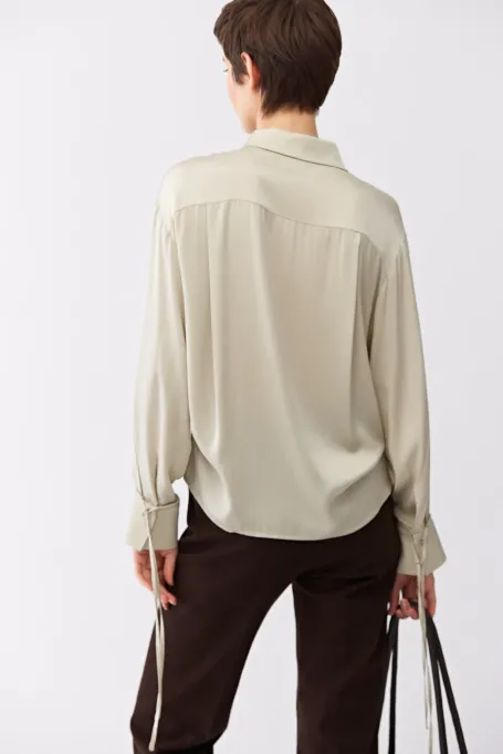 Jedwabna bluzka z wiązaniem na mankiecie damska - Patrizia Aryton