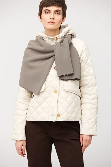 Krótka beżowa kurtka puchowa z kapturem damska - Patrizia Aryton