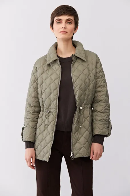 Zielona kurtka puchowa z kołnierzem damska - Patrizia Aryton