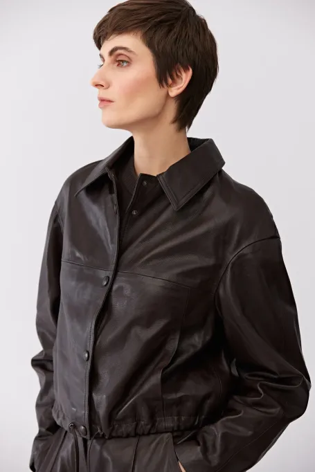 Krótka brązowa kurtka skórzana damska - Patrizia Aryton