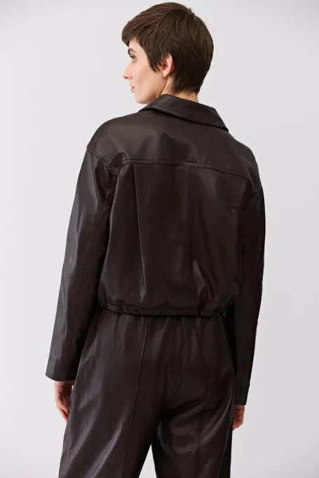 Krótka brązowa kurtka skórzana damska - Patrizia Aryton