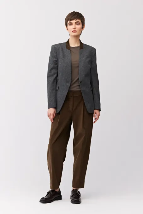 Szary jednorzędowy żakiet z kaszmirem damski - Patrizia Aryton
