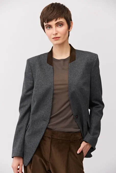 Szary jednorzędowy żakiet z kaszmirem damski - Patrizia Aryton
