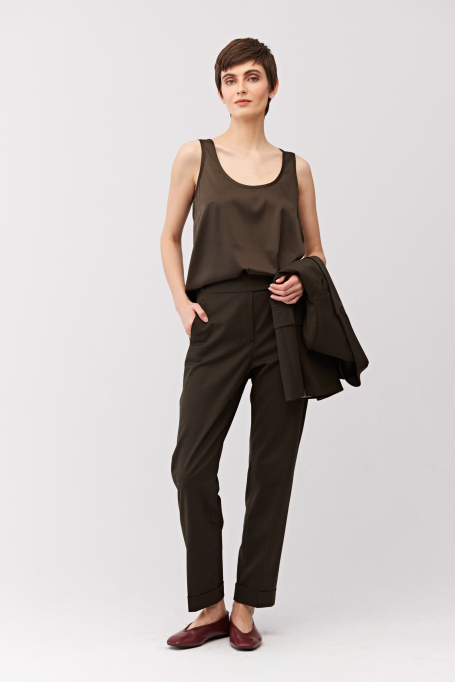 Wełniane zielone spodnie do garnituru