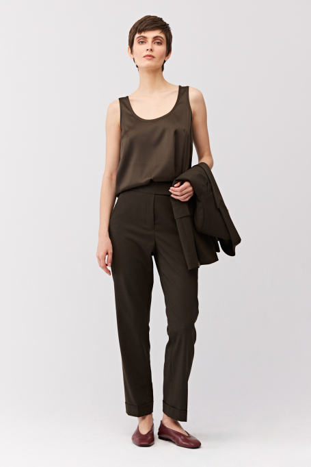 Wełniane zielone spodnie do garnituru damskie - Patrizia Aryton