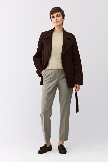 Zielone spodnie z wełny ze zwężaną nogawką damskie - Patrizia Aryton