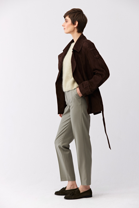 Zielone spodnie z wełny ze zwężaną nogawką damskie - Patrizia Aryton