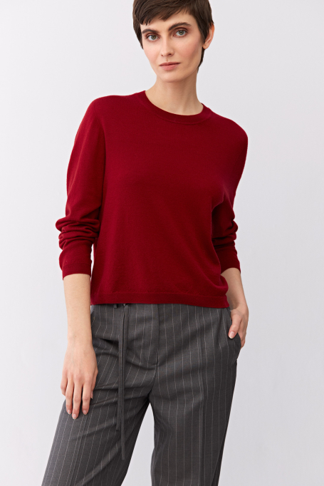 Czerwona bluzka z wełny merynosowej damska - Patrizia Aryton