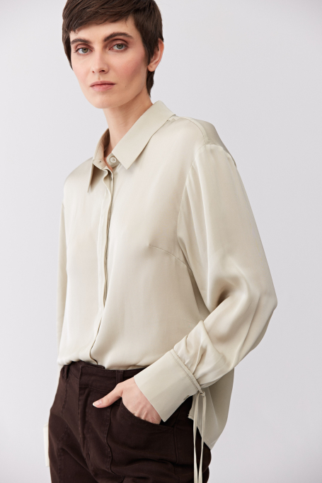 Jedwabna bluzka z wiązaniem na mankiecie damska - Patrizia Aryton