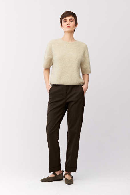 Jasnozielony sweter z wełną alpaki z krótkim rękawem damski - Patrizia Aryton