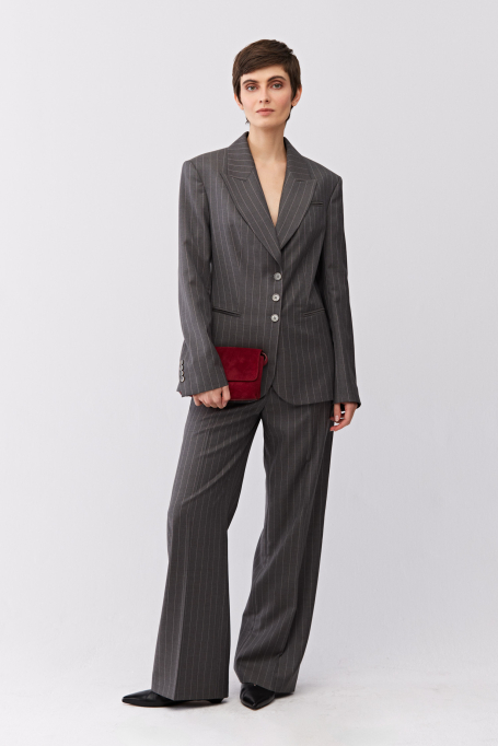 Wełniany żakiet w paski do garnituru