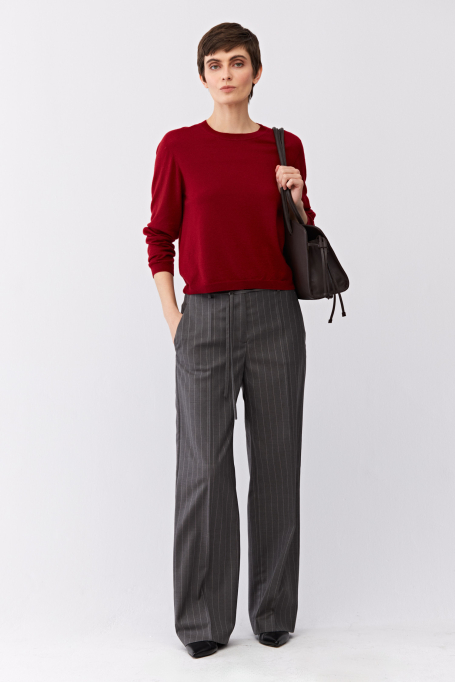 Szerokie szare spodnie w paski do garnituru damskie - Patrizia Aryton