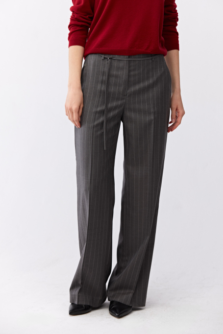 Szerokie szare spodnie w paski do garnituru damskie - Patrizia Aryton