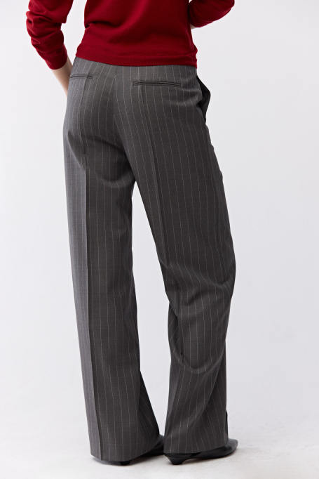 Szerokie szare spodnie w paski do garnituru damskie - Patrizia Aryton