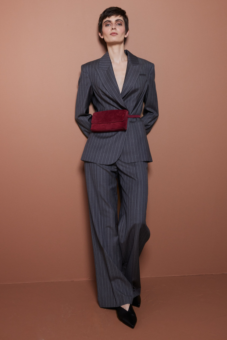 Szerokie szare spodnie w paski do garnituru damskie - Patrizia Aryton