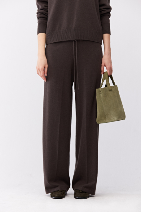 Szerokie brązowe spodnie z wełny merynosowej