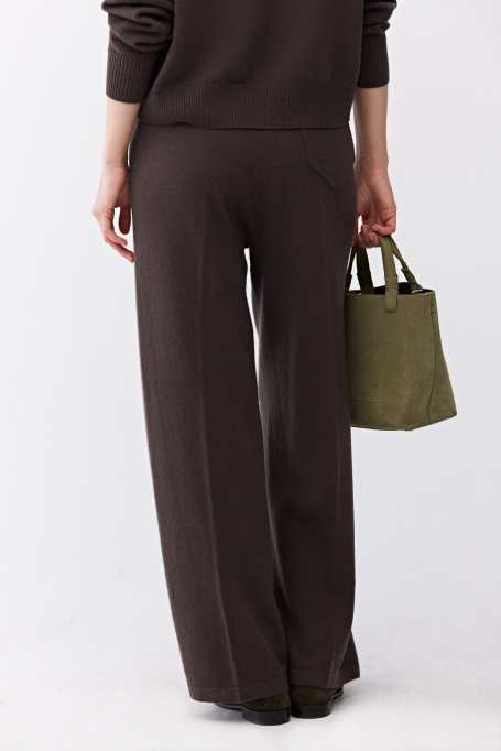 Szerokie brązowe spodnie z wełny merynosowej