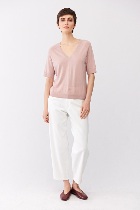 Jasnoróżowa bluzka z wełny merynosowej